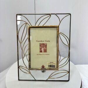 Brass & Glass Picture Frame 3x3 Vintage Garden Gate Fetco Leaves, Glass Square
